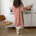 Robe de chambre femme chaude longue boutonnée